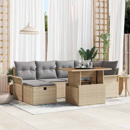 Conjunto de sofá de jardín 7 pcs Beige ratán sintético en Sofás de exterior | Comprar online en Foru.es
