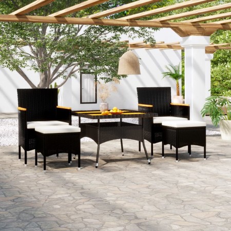 Set comedor jardín 5 pzas ratán sintético y madera acacia negro en Conjuntos de jardín | Comprar online en Foru.es
