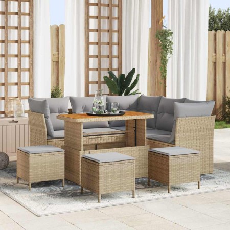 Conjunto de sofás de jardín 9 pcs Beige ratán sintético en Sofás de exterior | Comprar online en Foru.es