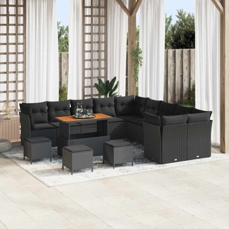 Conjunto de sofá de jardín 14 pcs Negro ratán sintético en Sofás de exterior | Comprar online en Foru.es