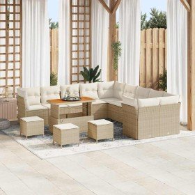 Conjunto de sofá de jardín 14 pcs Beige ratán sintético en Sofás de exterior | Comprar online en Foru.es