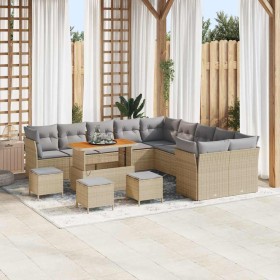 Conjunto de sofá de jardín 14 pcs Beige ratán sintético en Sofás de exterior | Comprar online en Foru.es