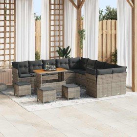 Conjunto de sofá de jardín 14 pcs Gris ratán sintético en Sofás de exterior | Comprar online en Foru.es