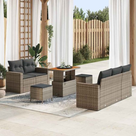 Conjunto de sofá de jardín con cojín 8 pcs Gris ratán sintético en Sofás de exterior | Comprar online en Foru.es