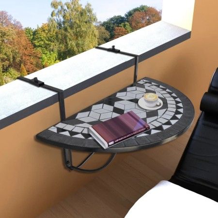 Mesa de balcón colgante mosaico negro y blanco de vidaXL, Mesas de jardín - Ref: Foro24-41125, Precio: 80,78 €, Descuento: %
