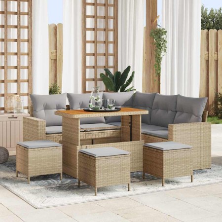 Conjunto de sofá de jardín 9 pcs Beige ratán sintético en Sofás de exterior | Comprar online en Foru.es