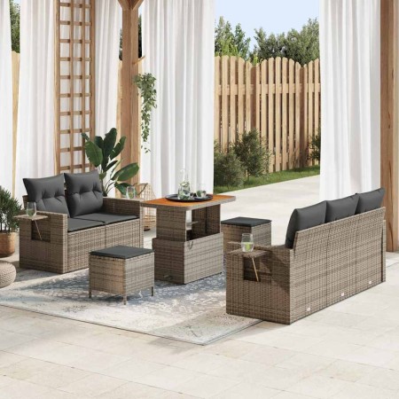 Conjunto de sofá de jardín con cojín 8 pcs Gris ratán sintético en Sofás de exterior | Comprar online en Foru.es