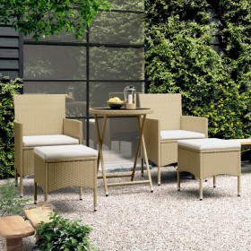 Set comedor jardín 5 pzas ratán sintético vidrio templado beige en Conjuntos de jardín | Comprar online en Foru.es