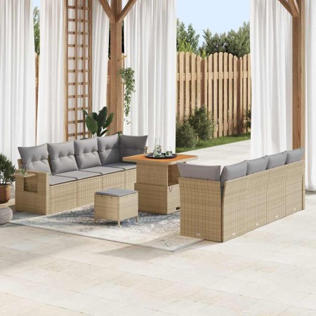 Conjunto de sofá de jardín con cojín 11 pcs Beige Poliratán en Sofás de exterior | Comprar online en Foru.es