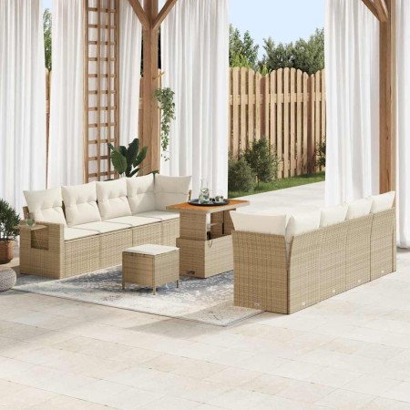 Conjunto de sofá de jardín con cojín 11 pcs Beige Poliratán en Sofás de exterior | Comprar online en Foru.es