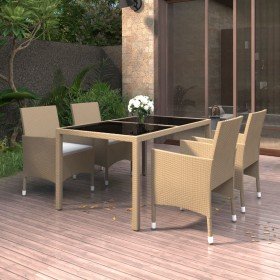 Set de comedor de jardín 5 pzas ratán sintético vidrio beige en Conjuntos de jardín | Comprar online en Foru.es
