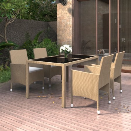 Set de comedor de jardín 5 pzas ratán sintético vidrio beige en Conjuntos de jardín | Comprar online en Foru.es