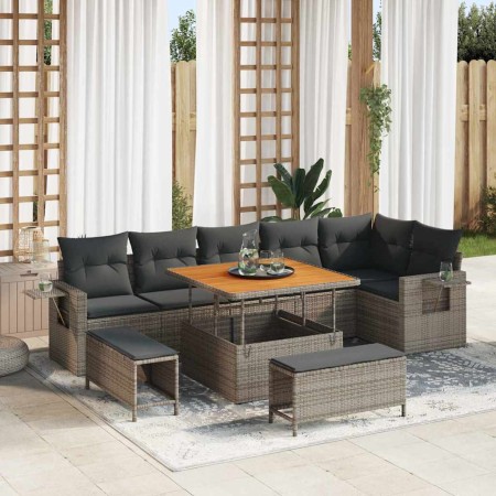 Conjunto de sofá de jardín 9 pcs Gris ratán sintético en Sofás de exterior | Comprar online en Foru.es