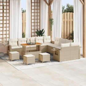 Conjunto de sofás de jardín 14 pcs Beige ratán sintético en Sofás de exterior | Comprar online en Foru.es