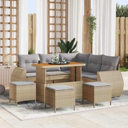 Conjunto de sofás de jardín 9 pcs Beige ratán sintético en Sofás de exterior | Comprar online en Foru.es