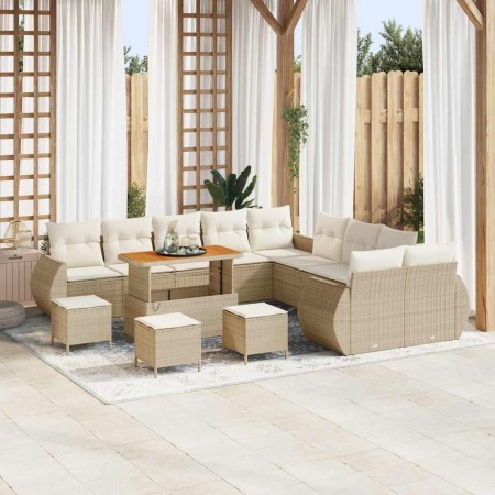 Conjunto de sofás de jardín 14 pcs Beige ratán sintético en Sofás de exterior | Comprar online en Foru.es