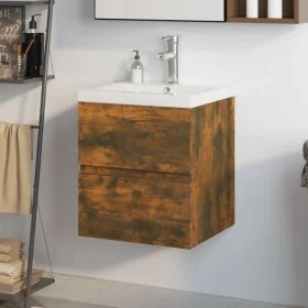 Mueble de baño con lavabo madera de ingeniería roble ahumado de vidaXL, Tocadores de baño - Ref: Foro24-3152861, Precio: 156,...