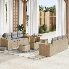 Conjunto de sofá de jardín 9 pcs Beige Poliratán en Sofás de exterior | Comprar online en Foru.es