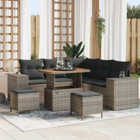 Conjunto de sofá de jardín con cojín 8 pcs Gris ratán sintético en Sofás de exterior | Comprar online en Foru.es