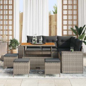 Conjunto de sofá de jardín con cojín 9 pcs Gris ratán sintético en Sofás de exterior | Comprar online en Foru.es