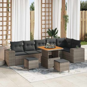 Conjunto de sofá de jardín con cojín 9 pcs Gris ratán sintético en Sofás de exterior | Comprar online en Foru.es