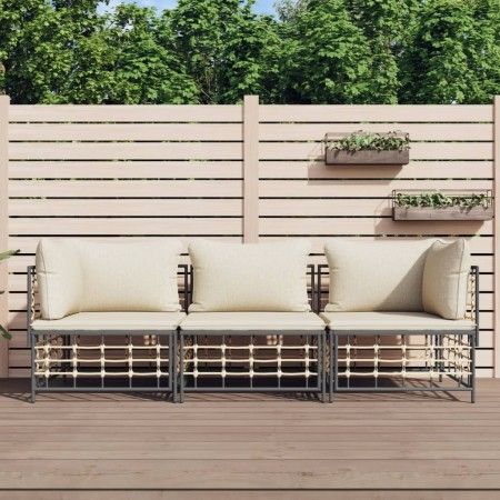 Juego de muebles de jardín 3 pzas cojines antracita ratán PE de vidaXL, Sofás de exterior - Ref: Foro24-3186694, Precio: 265,...