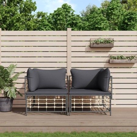 Sofás de esquina modulares con cojines 2 uds ratán sintético de vidaXL, Sofás de exterior - Ref: Foro24-3186691, Precio: 180,...
