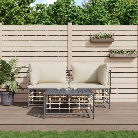 Juego de muebles de jardín 3 pzas cojines antracita ratán PE de vidaXL, Sofás de exterior - Ref: Foro24-3186692, Precio: 243,...