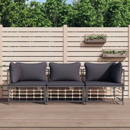 Juego de muebles de jardín 3 pzas cojines antracita ratán PE de vidaXL, Sofás de exterior - Ref: Foro24-3186695, Precio: 254,...
