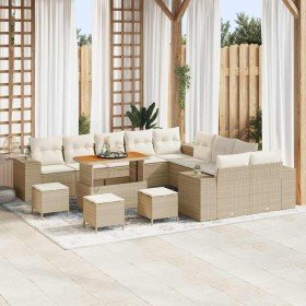 Conjunto de sofá de jardín 14 pcs Beige ratán sintético en Sofás de exterior | Comprar online en Foru.es