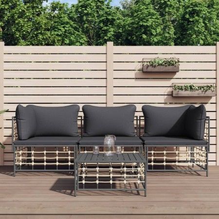 Juego de muebles de jardín 4 pzas y cojines ratán PE antracita de vidaXL, Sofás de exterior - Ref: Foro24-3186697, Precio: 32...