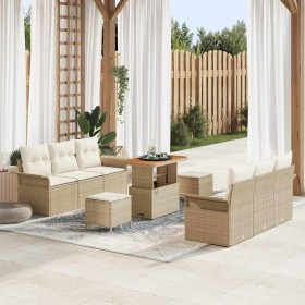Conjunto de sofás de jardín 9 pcs Beige ratán sintético en Sofás de exterior | Comprar online en Foru.es