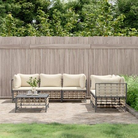 Juego de muebles de jardín 6 pzas y cojines ratán PE antracita de vidaXL, Sofás de exterior - Ref: Foro24-3186704, Precio: 50...