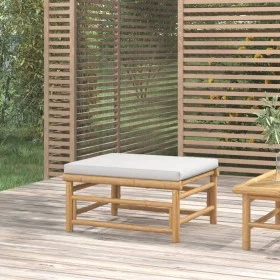 Reposapiés de jardín bambú con cojín gris claro de vidaXL, Sofás modulares de exterior - Ref: Foro24-362280, Precio: 88,55 €,...