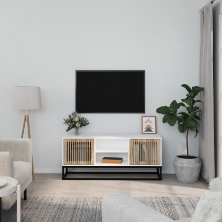 Mueble de TV hierro y madera contrachapada blanco 105x30x45 cm de vidaXL, Muebles TV - Ref: Foro24-352097, Precio: 113,07 €, ...