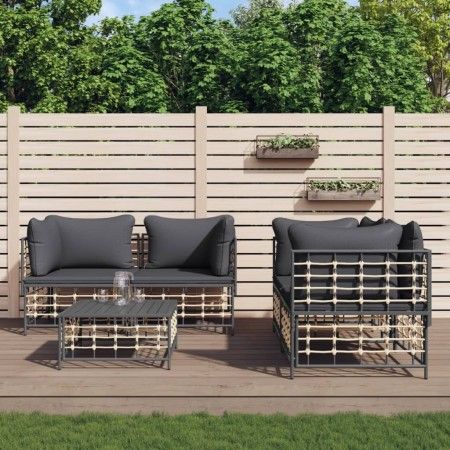 Juego de muebles de jardín 5 pzas y cojines ratán PE antracita de vidaXL, Sofás de exterior - Ref: Foro24-3186703, Precio: 42...