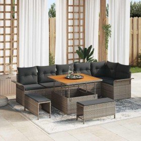 Conjunto de sofás de jardín 9 pcs Gris ratán sintético en Sofás de exterior | Comprar online en Foru.es