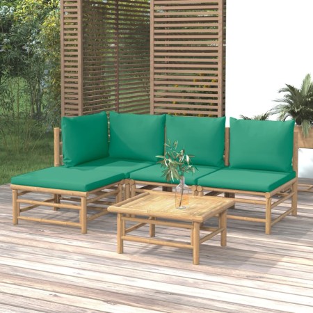 Set de muebles de jardín 5 piezas bambú con cojines verde de vidaXL, Conjuntos de jardín - Ref: Foro24-3155145, Precio: 324,5...