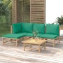 Set de muebles de jardín 5 piezas bambú con cojines verde de vidaXL, Conjuntos de jardín - Ref: Foro24-3155145, Precio: 324,5...