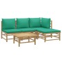 Set de muebles de jardín 5 piezas bambú con cojines verde de vidaXL, Conjuntos de jardín - Ref: Foro24-3155145, Precio: 324,5...