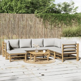Set de muebles de jardín 8 piezas bambú y cojines gris claro de vidaXL, Conjuntos de jardín - Ref: Foro24-3155095, Precio: 80...