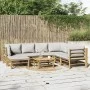 Set de muebles de jardín 8 piezas bambú y cojines gris claro de vidaXL, Conjuntos de jardín - Ref: Foro24-3155095, Precio: 78...