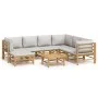 Set de muebles de jardín 8 piezas bambú y cojines gris claro de vidaXL, Conjuntos de jardín - Ref: Foro24-3155095, Precio: 78...