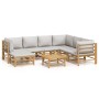 Set de muebles de jardín 8 piezas bambú y cojines gris claro de vidaXL, Conjuntos de jardín - Ref: Foro24-3155095, Precio: 80...