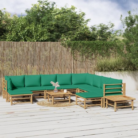 Set de muebles de jardín 12 piezas bambú con cojines verde de vidaXL, Conjuntos de jardín - Ref: Foro24-3155163, Precio: 837,...