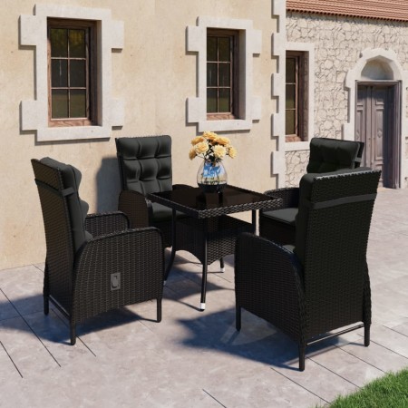 Set de comedor de jardín 5 pzas ratán sintético y vidrio negro en Conjuntos de jardín | Comprar online en Foru.es