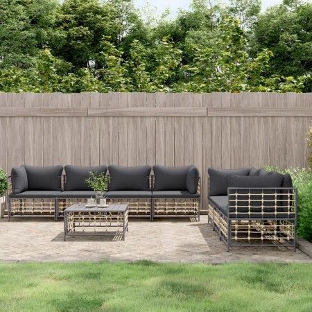 Juego de muebles de jardín 8 pzas y cojines ratán PE antracita de vidaXL, Sofás de exterior - Ref: Foro24-3186707, Precio: 66...