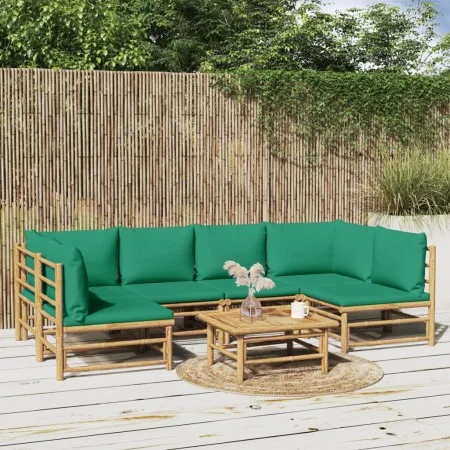 Set de muebles de jardín 7 piezas bambú con cojines verde de vidaXL, Conjuntos de jardín - Ref: Foro24-3155166, Precio: 551,3...