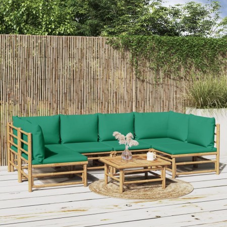Set de muebles de jardín 7 piezas bambú con cojines verde de vidaXL, Conjuntos de jardín - Ref: Foro24-3155166, Precio: 560,8...