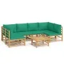 Set de muebles de jardín 7 piezas bambú con cojines verde de vidaXL, Conjuntos de jardín - Ref: Foro24-3155166, Precio: 551,3...